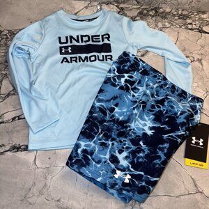 Under Armour Toddler Boys Blue Long Sleeve Rash Guard Swim Set NEW